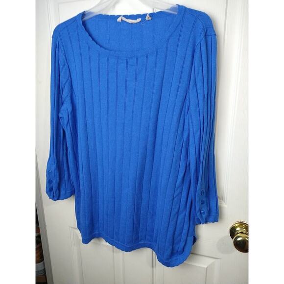 Soft Surroundings Woman L Sweater Blue Pullover Button Sleeve Scalloped Trim... - Picture 2 of 10